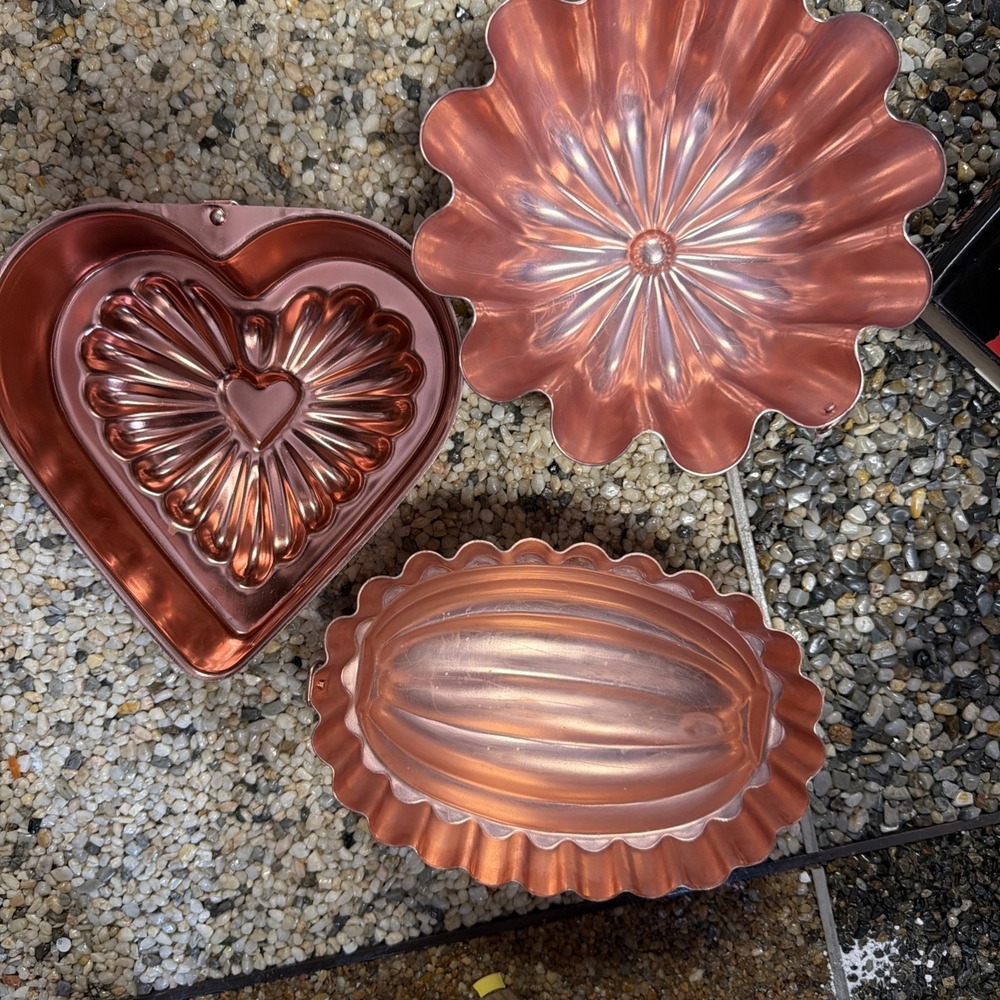 Vintage Copper Wall Decor‎ Hangers Plated Tin Lot Of 3 Antique